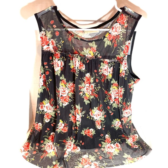 Bobbie Brooks Black Floral Mesh Blouse  Sz. XL Sheer Boutique Boho Top - Picture 2 of 9
